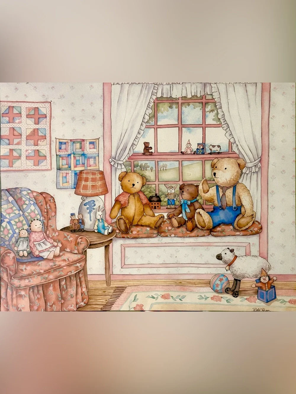 Vintage Debi Hron Teddy Bear Nursery Art Print Mirror